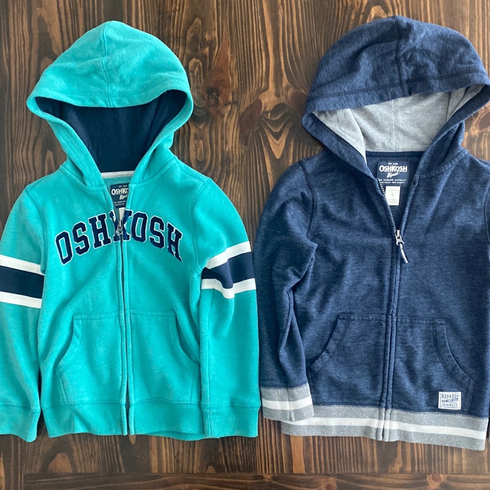 Set of 2 Osh Kosh Boys Jackets Size 6 Green and Navy Zip Up Kids